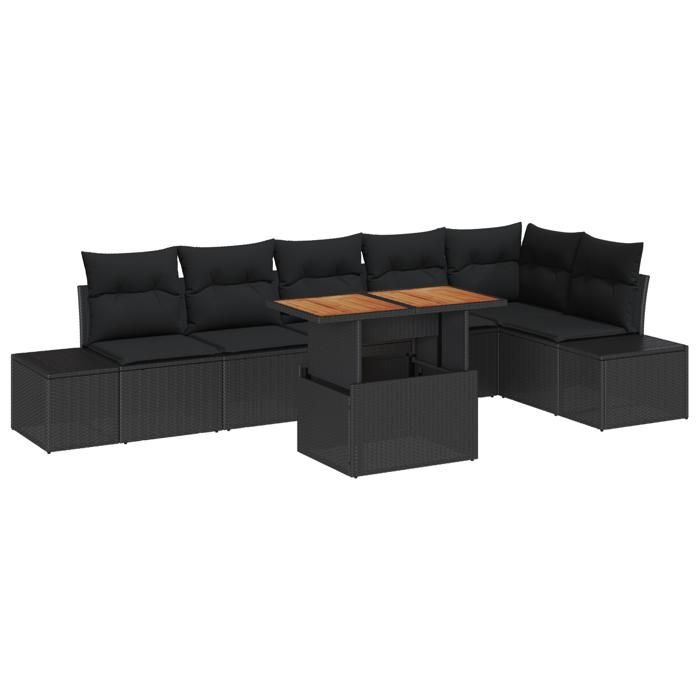 VidaXL Ensemble salle à manger jardin 7 pièces avec coussins noir poly rattan acacia 3349974