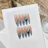 Handmade Press On Nail French High-end Blue Sparkling 3D Diamond Light Luxury Long Stiletto Fake Nail Patch Artificial Nail Reusable