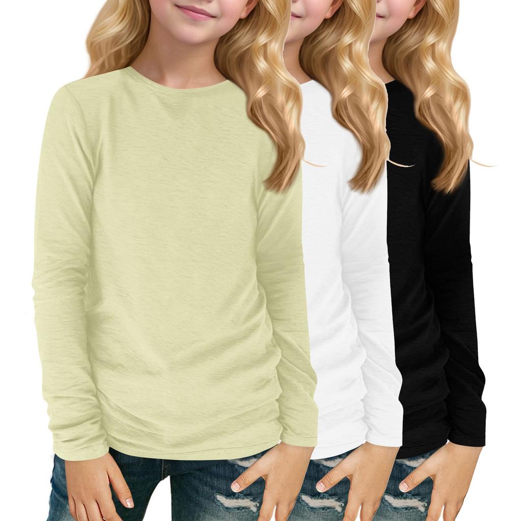 Children's Long-sleeved O-neck Top Solid Color Daily Casual(3pc)
