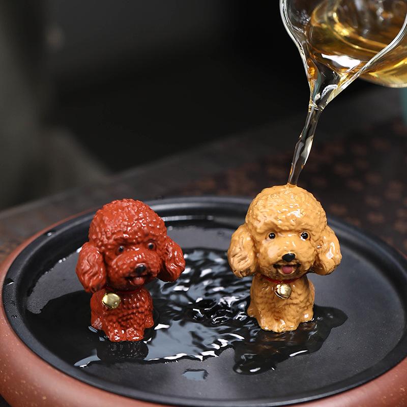 Purple Sand Puppy Tea Pet Boutique Cute Lucky Teddy Zodiac Dog Wangcai Tea Table Ornament Tea Set Accessories