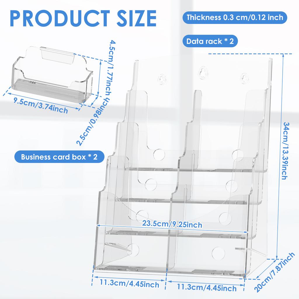 2Pcs 4 Tier Game Card Organizer with 2 Removable Dividers Transparent Holder Postcards Case Empty Storage Box Brochure Display