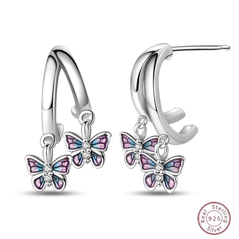 Sweet 925 Silver Ladybug Butterfly Dragonfly Iris Flower Design Earrings Fit Wedding Parties Exquisite Jewelry