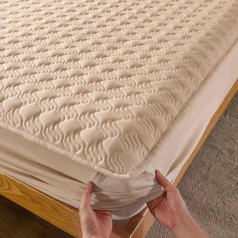 Anti-bacterial Anti-mite Bed Fitted Sheet 100% Cotton Quilted Mattress Cover Thicken All-inclusive Bed Protector Cover