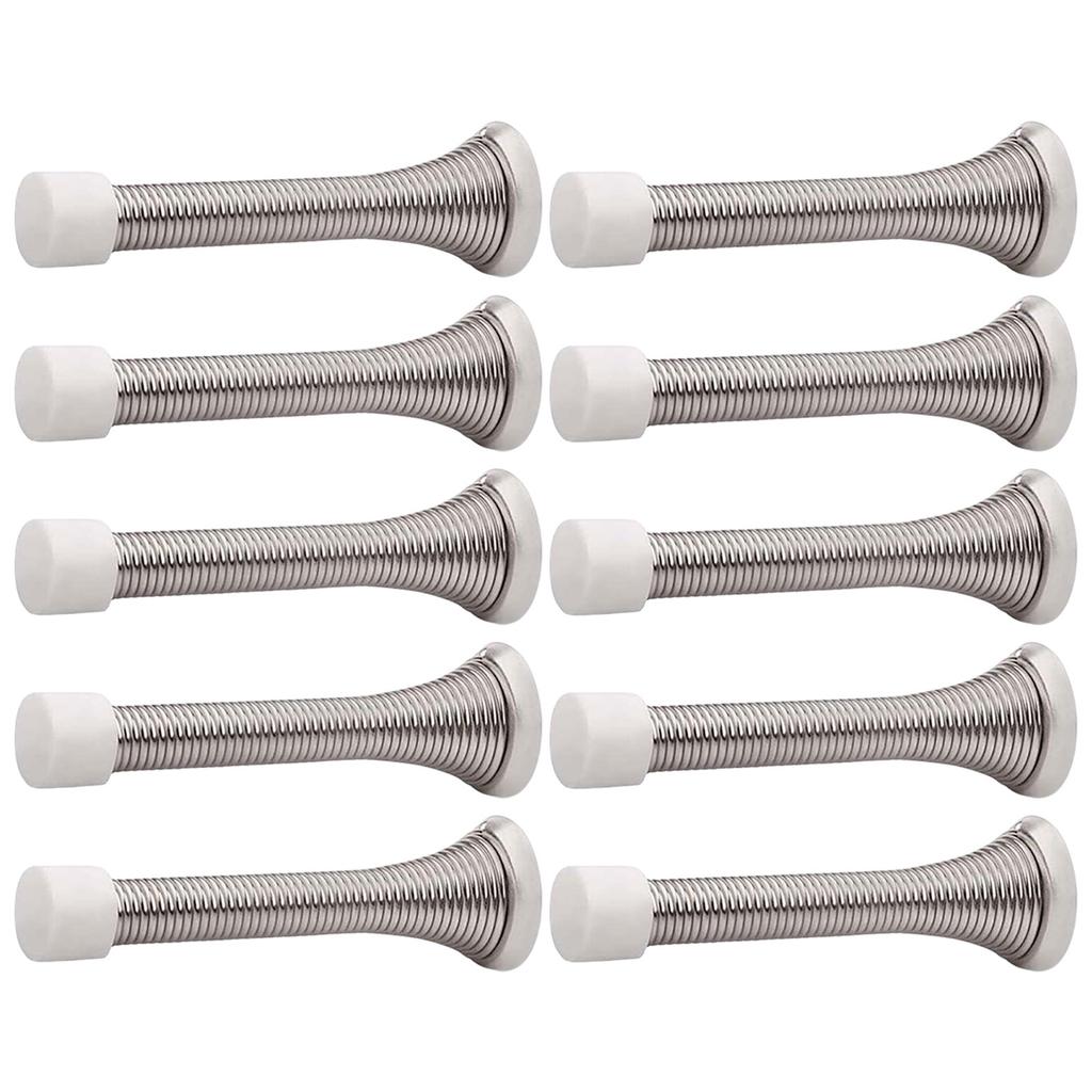 10Pcs Spring Door Stopper with Rubber Bumper Flexible Heavy Duty Steel Door Stop Wall Door Stop Low Mounted Door Bumper