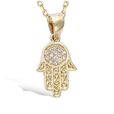 [R4217] - Gold Plated Pendant 'Hand of Fatma' Golden White - 14x10 Mm