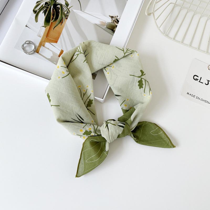 55 Cotton And Linen Headscarf Summer And Autumn Floral Silk Scarf Sweet Versatile Square Scarf Small Scarf Women'S Thin Decorative Silk Scarf