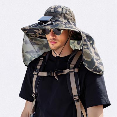 Camouflage Print Sun Hat Wide-Brimmed Shawl Fishing Hat with Dual-Power Fan