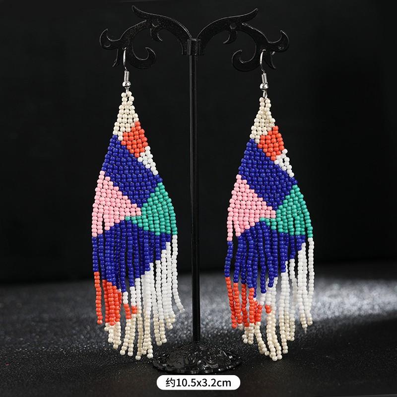 Hand-woven Bohemian Floral Ethnic Style Fringed Earrings Niche Personality Retro Color Earrings Tide