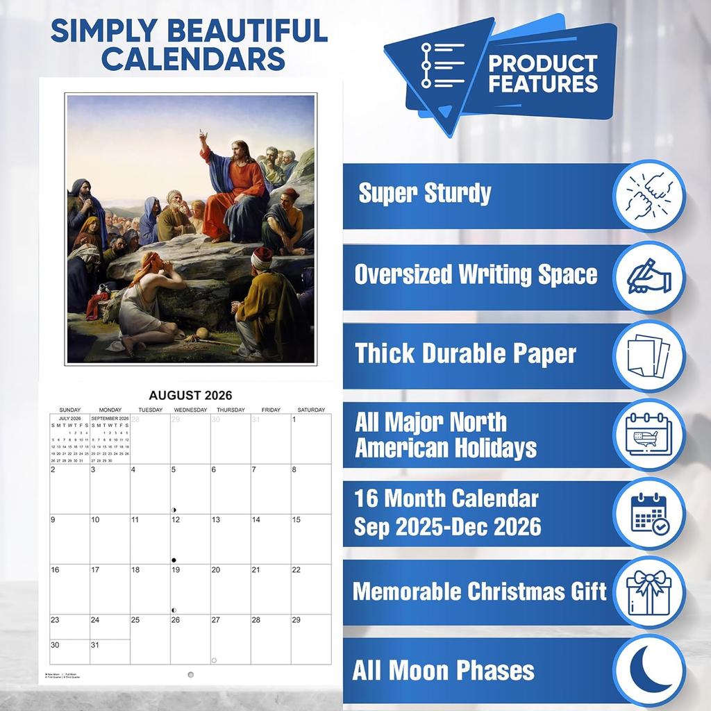 2026 Paintings of Christ Monthly Wall Calendar - Famous Paintings of our Lord and Savior - Bloch, Hoffman, Da Vinci, Raphael, Tissot | Christian