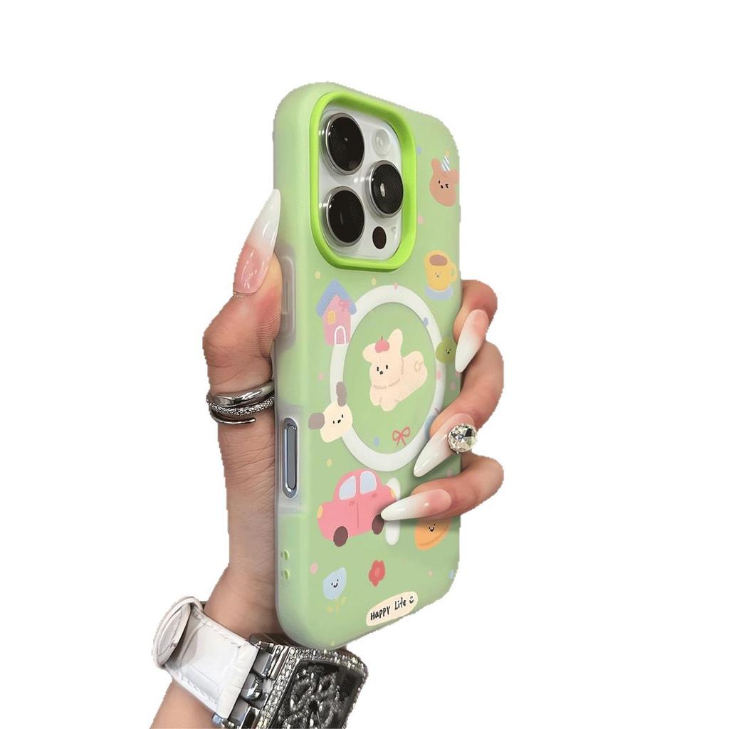 Magnetic Jelly Two-in-One Phone Case 15pm Matte Solid Color Case  For  Apple 16pm 3D Cartoon Creative Design