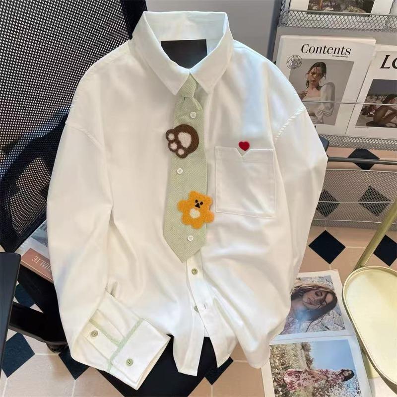 

Women s Solid Color Shirt Tie Single Breasted Button Up Lapel Shirts Long Sleeved Spring Autumn Womens Loose Casual Blouse Top XL