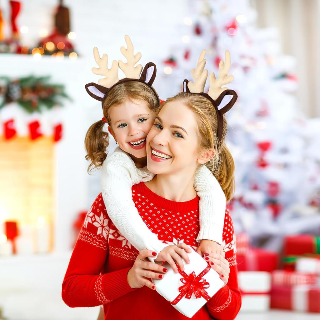 Rentiergeweih Haarreif Weihnachten Elch Stirnband Kopfschmuck für Weihnachten Geburtstag Kostümparty (Milchweiß)