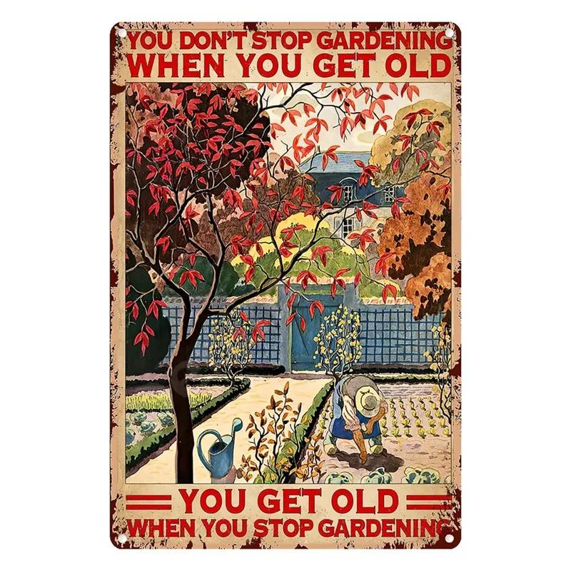 Welcome To Our Garden Metal Tin Signs, Dirty Hoe Wall Art, Sunflower Retro Poster for Home, Yard, Plants Decor, Garden Rule S