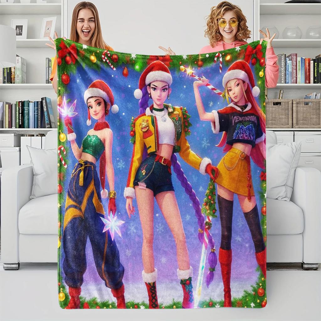 K-POP Demons Hunter Theme Flannel Blanket, Hot Anime Print Throw Blanket, Fan Gift Blanket, Multi-Purpose Blanket for Leisure