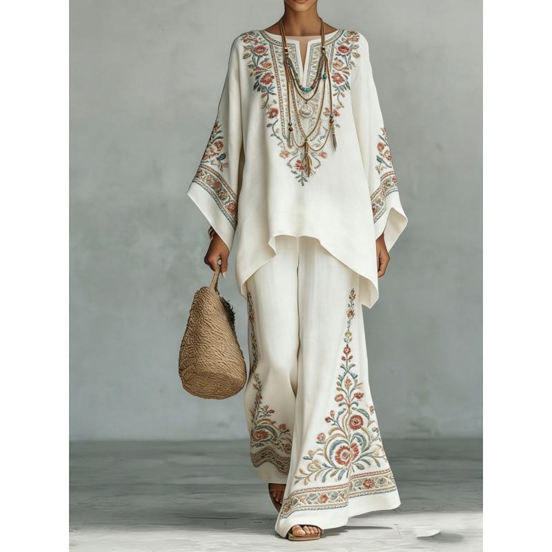 1116 European and American spring new printing temperament round neck versatile casual loose two-piece set