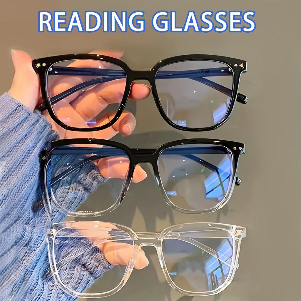 Large Square Reading Glasses , Fashionable Reading Glasses, Classic Reading Glasses for Women and Men To Read Books +1.0 To +4.0