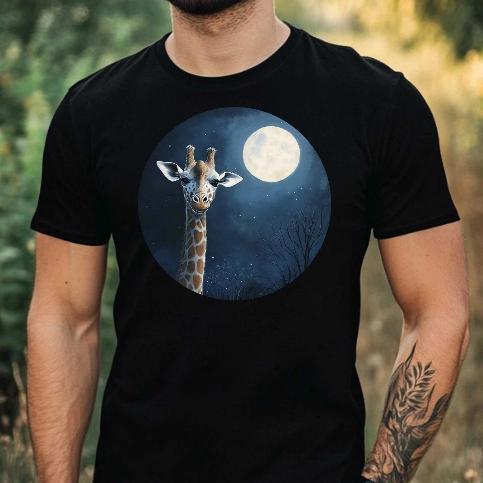 T-Shirt Herren Giraffe im Mondlicht Motiv Baumwolle Größe XS bis 5XL XXL