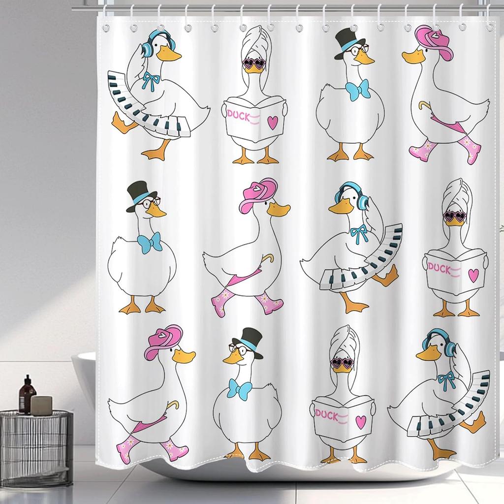 Cute Duck Shower Curtain, Silly Goose Funny Shower Curtain for Silly Goose Decor Waterproof Fabric Washable Farmhouse Bathroom