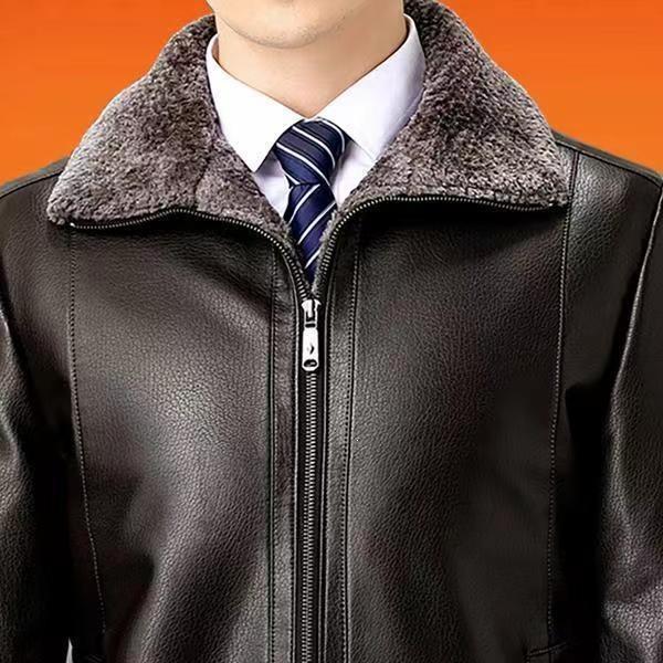 Genuine leather jacket men's fur integrated fleece thickened dad clothing middle-aged and elderly leather jacket men's leather jacket