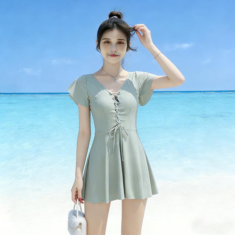 Women's 2026 One-Piece Skirt-Style Swimwear: Tummy-Slimming, Conservative, Korean Hot Spring Wear