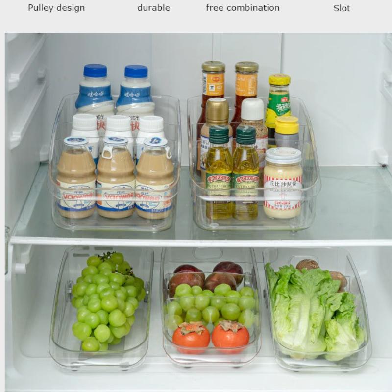 Förvaringslåda för kök i japansk stil med hjul Kylskåpsorganisatör Skåpsbehållare för Snacks Avdelare