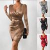 New Sexy Hip Wrap Fashion Collar Slit Solid Color Dress Women