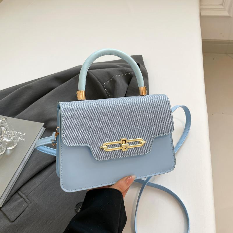 

Вместительная ретро 2025 весна новая замок модный тренд строчка женская трендовая кроссбоди на плечо маленькая квадратная сумка синий