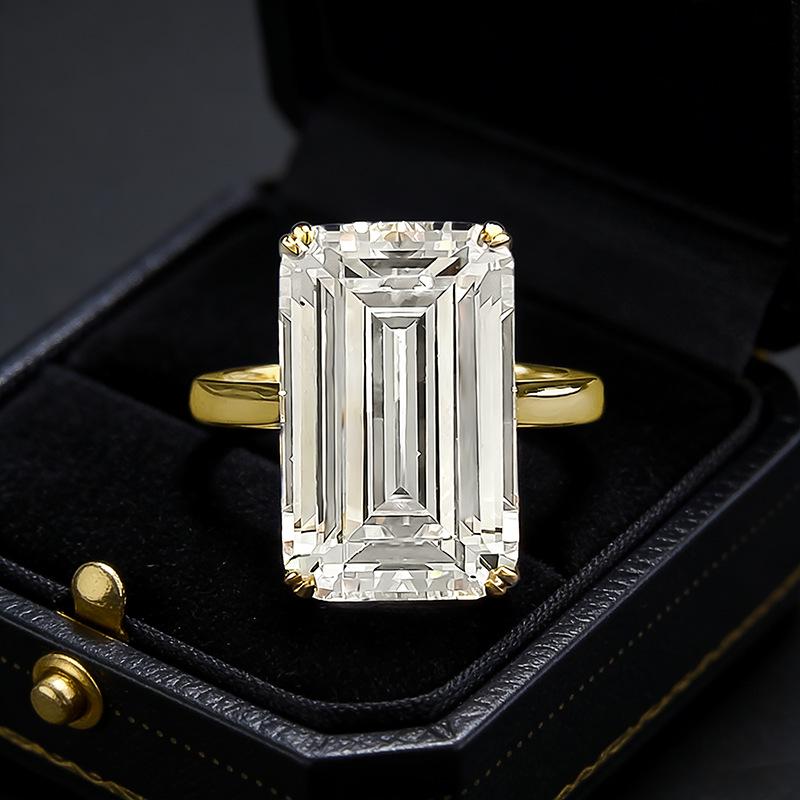 

S925 Sterling Silver Asscher Cut Simulated Diamond Ring in Platinum/18K Gold Two-Tone Design Size 5