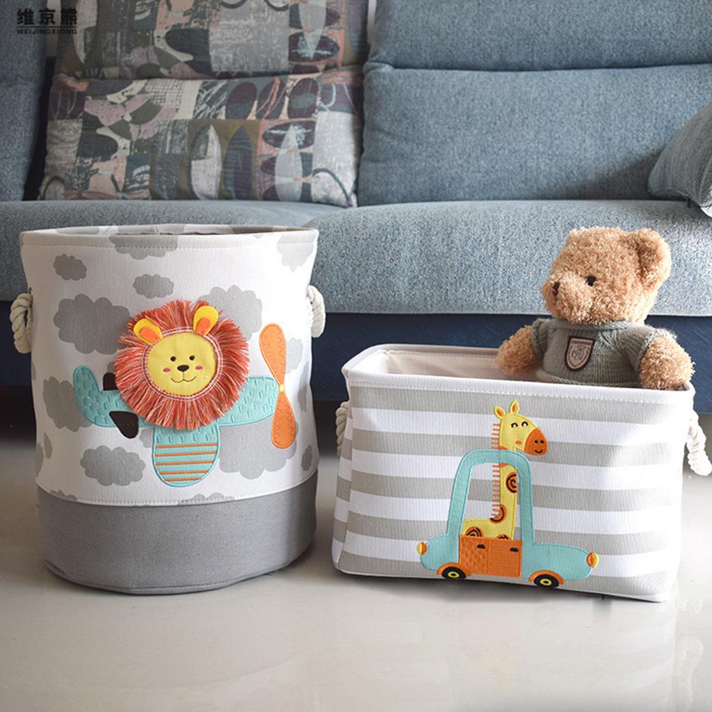 Canvas Clothes Basket Lions Giraffe Laundry Hamper with Handles Waterproof Storage Organizer Perfect for Kids Boys Girls