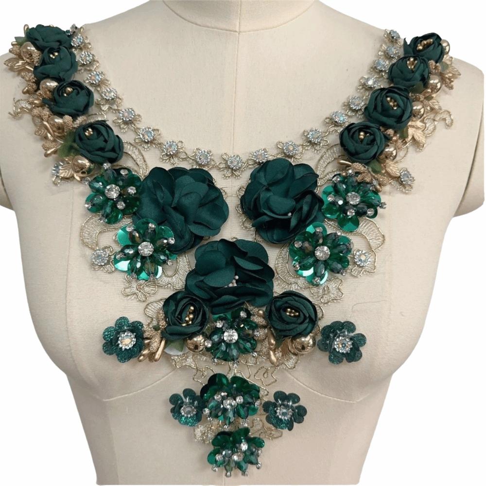 Ажурный съемный воротник Модный цветочный воротник Нашивка Вышитый цветочный воротник Для особых случаев зелёный