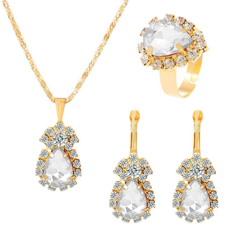 Personalized Drip Diamond Necklace Earrings Ring Watch Accessories Set Shiny Bride