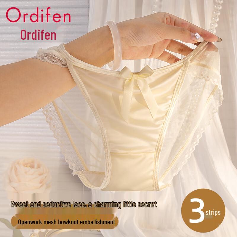 Audifen Women's Sexy Lace Seamless Cotton Crotch Briefs (3-Pack)