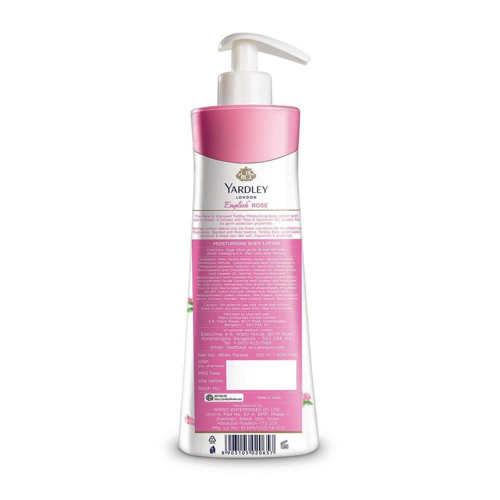 Yardley London English Rose Moisturising Hand And Body Lotion 350ml Pack With 50ml Free For Women