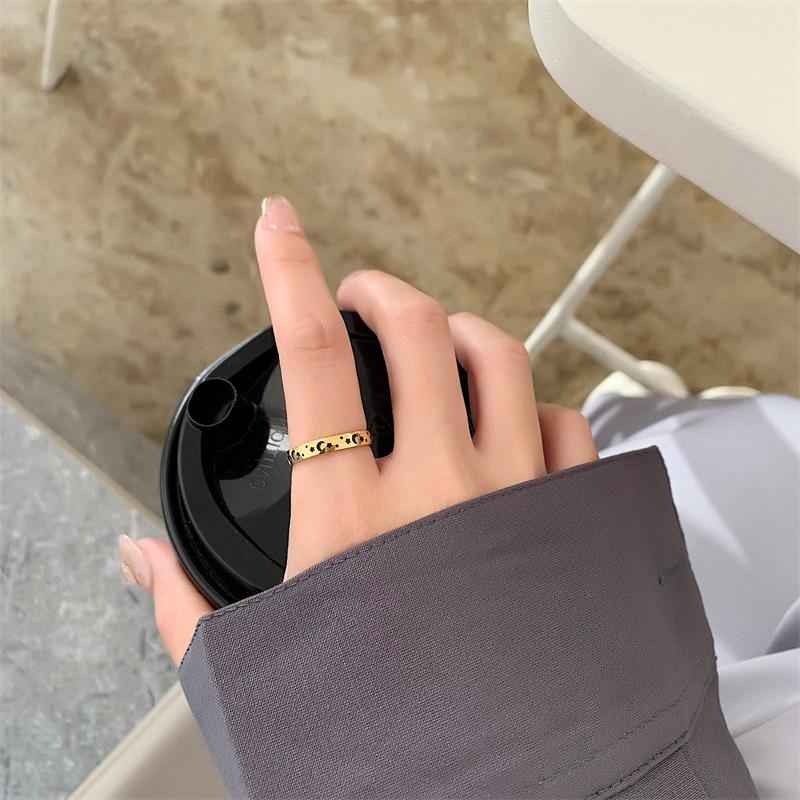 Gold-Plated Titanium Steel Star & Moon Ring – Japanese-Korean Retro Style for Women