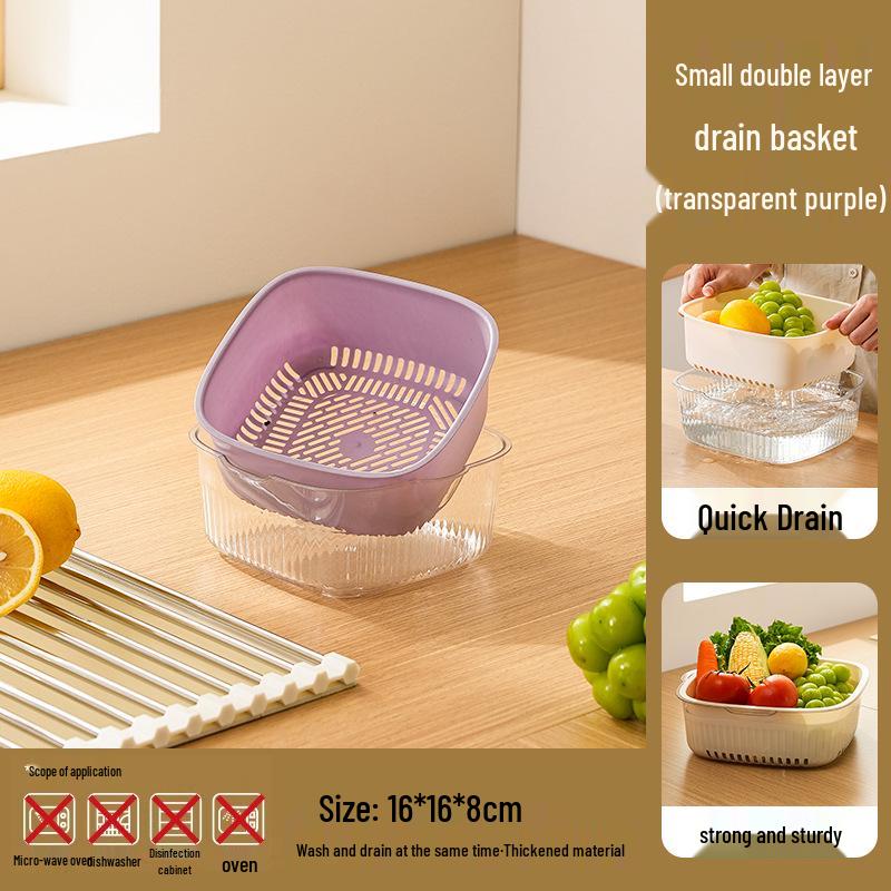 Doppelschichtiger Gemüse- und Obstwaschkorb: Kunststoff Küchenablaufbecken & Spülen Sieb.
