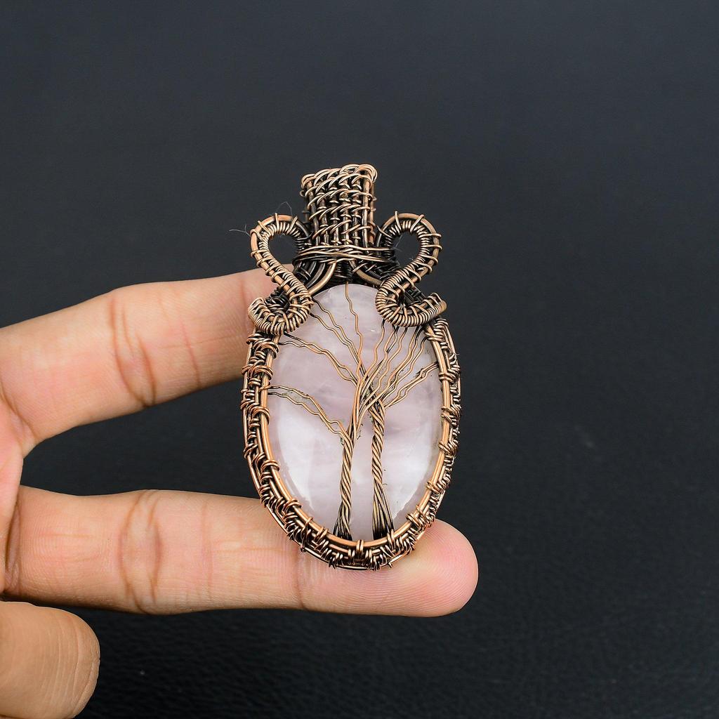 Rose Quartz Jewelry, 999 Copper Wire Wrapped  Pendant Handmade Gemstone Jewelry, Gifts For Wife Brand New Pendant