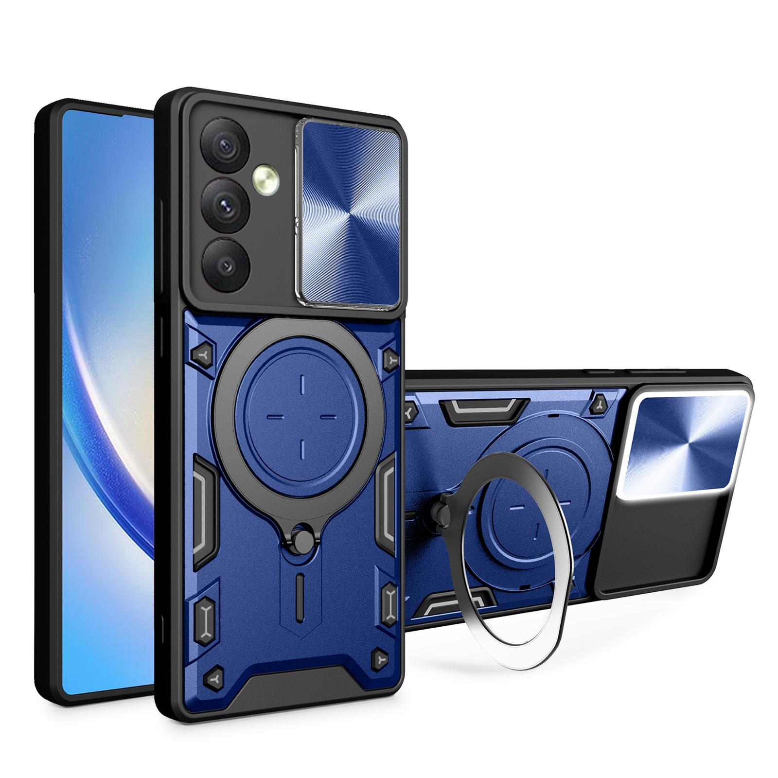 

For Samsung Galaxy A54 5G Slide Lens Protection Phone Case TPU+PC Kickstand Cover Blue