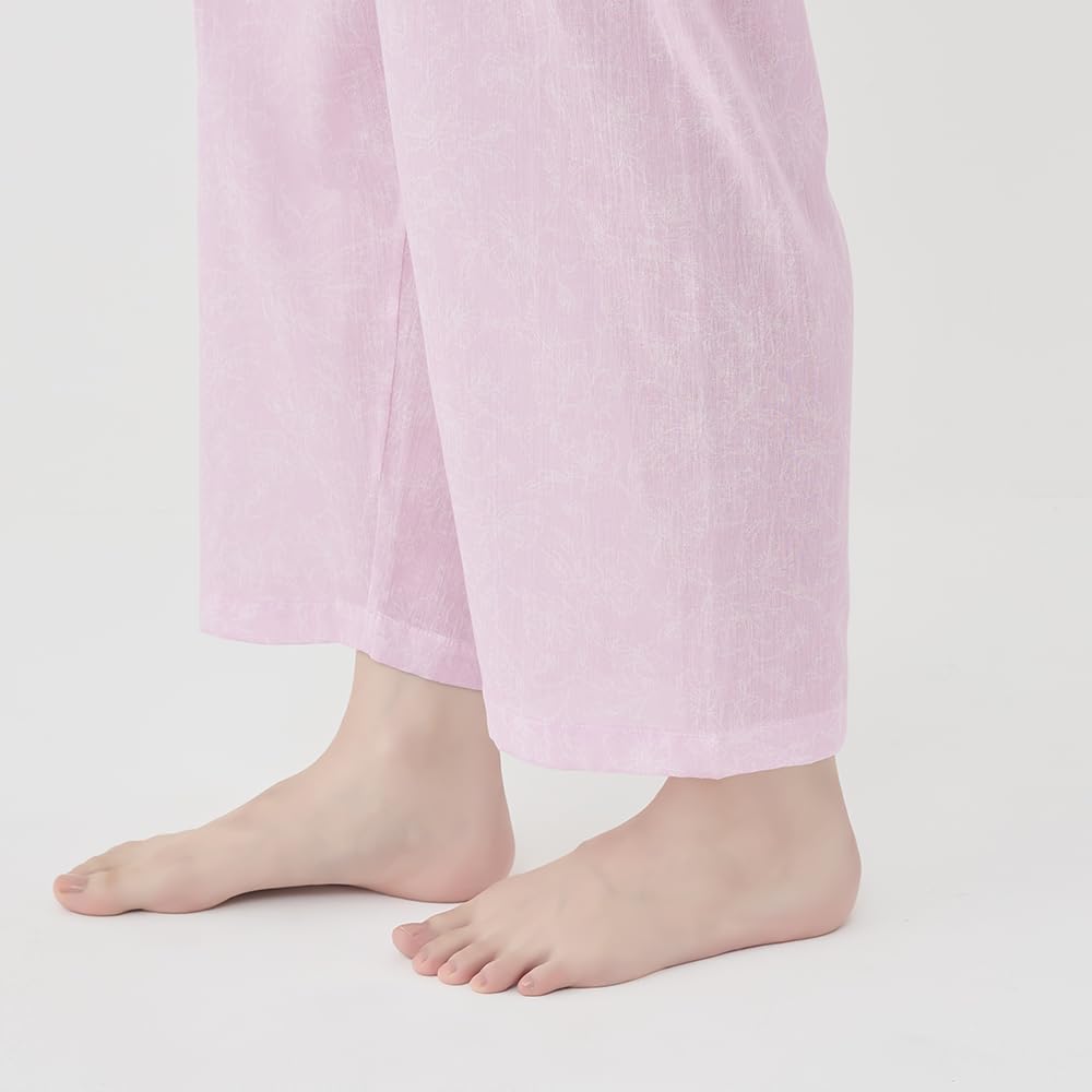 Gunze Long Sleeve Pajamas with Elastic Sleeve and Leg No Side Natural Willow Sax Women's Holes, Seams, Fabric,