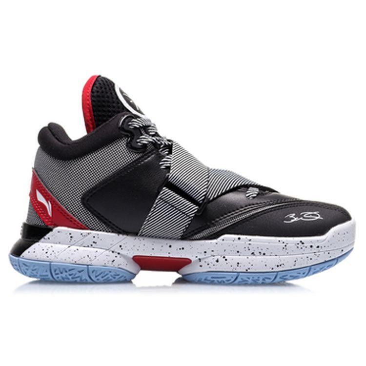 Li Ning All City Premium Serie Wade Scarpe da Basket Mid-Top Sneakers Bambini Nero Bianco Rosso YKBQ038-3