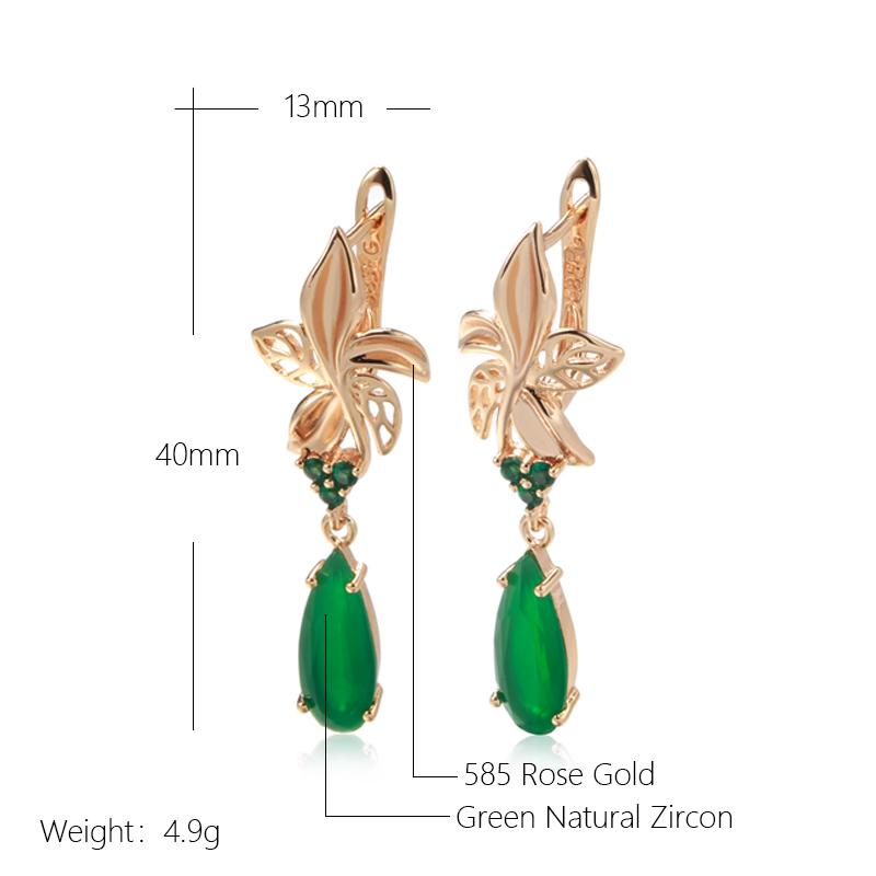 Kienl New  Rose Gold Long Earring For Women Vintage Green Natural Zircon Flower Drop Earrings Bride Wedding Jewelry