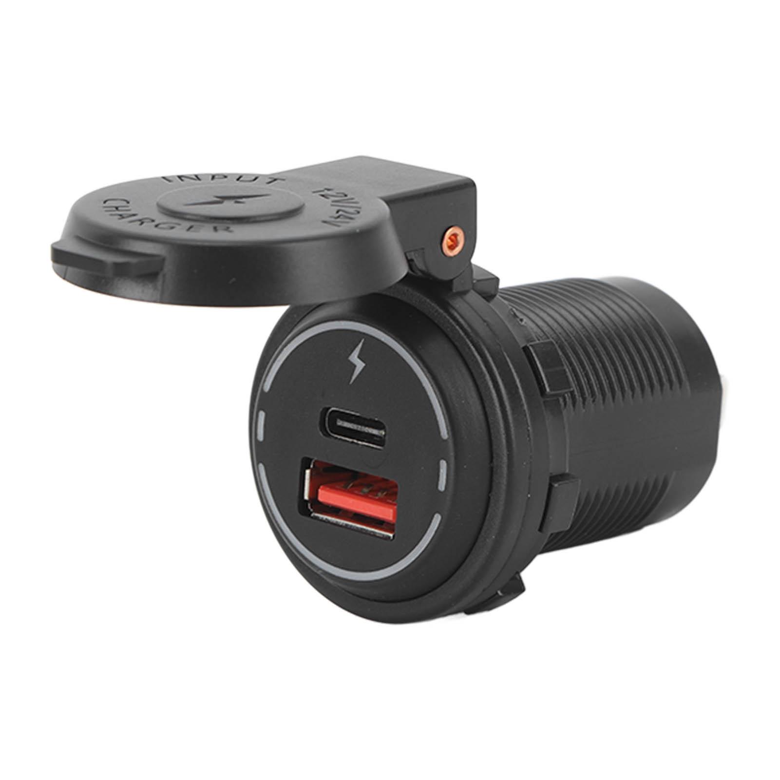 

Автомобильное зарядное устройство с пружинной крышкой, два порта USB Type C QC3.0, водонепроницаемый адаптер зарядного устройства IP66 для