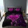 3pcs Purple Heart Rose Floral Duvet Cover Set, 1D+2P (No Pillow Inserts), HD Print for Home & Bedroom, Bedroom Set Couple Gift