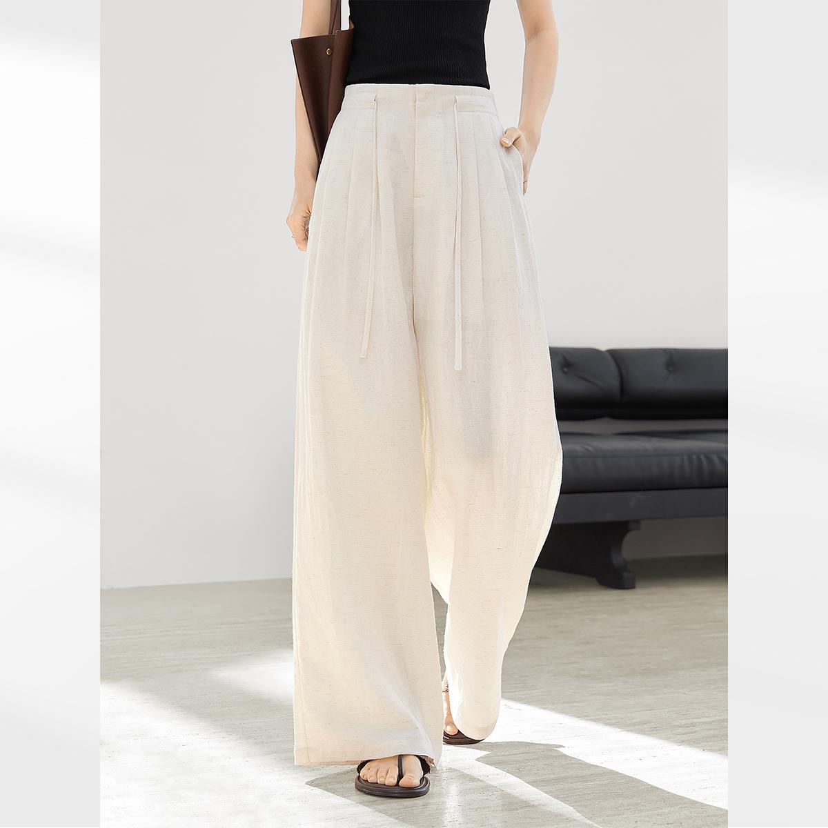 

“2026 Summer Women s Wide-Leg Lyocell Linen Casual Pants: Loose, Straight-Leg Design” Small абрикосовый света