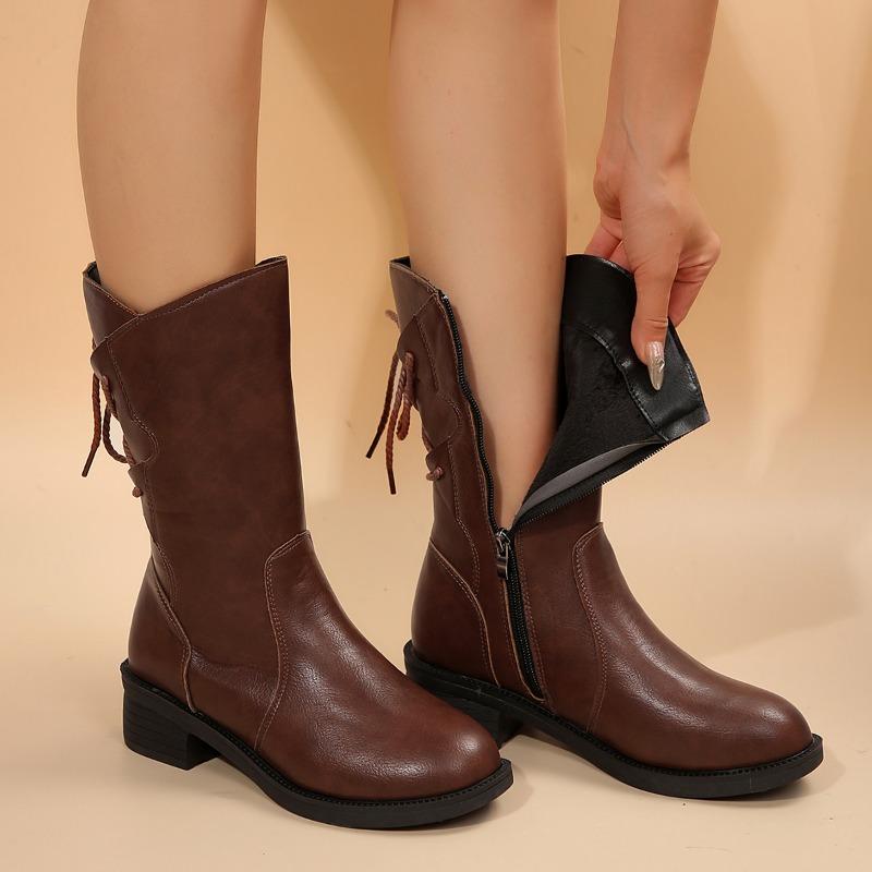 Fashion Women's Fashion Thick Heel Cotton Boots Winter New Round Head Back Lacing Side Zipper Anti-slip Wear-resistant Short Boots