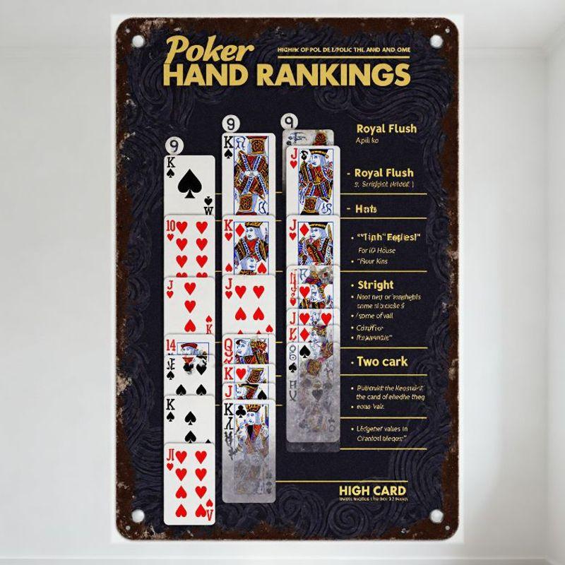 

Металева табличка - Ранжування покерних комбінацій - Темно-синя іржаво-коричнева рамка з гральними картами та поясненням правил для домашнього бару, чоловічої кімнати C 30x40cm(11.8x15.7inch)
