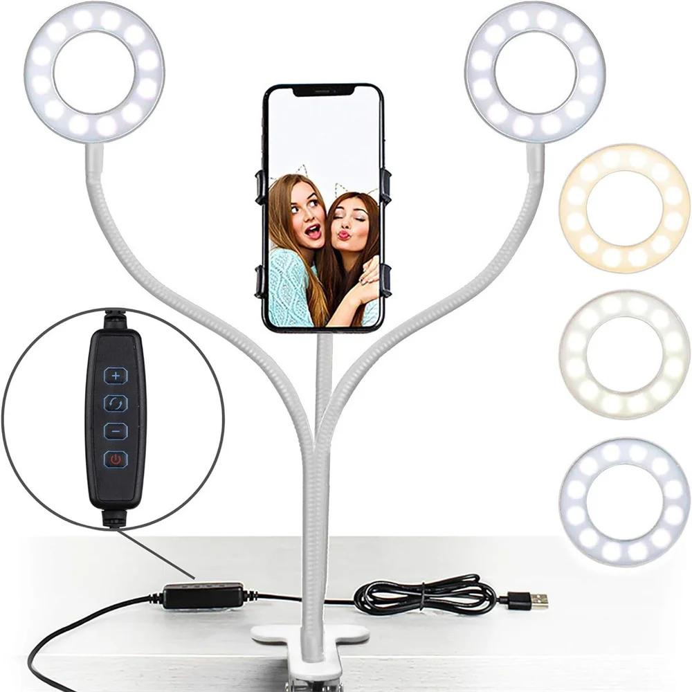 Dual Lights Led Ring Fill Light Flexiable USB Ring Light Fill-in Lamp Dimmable Ring Lamp with Phone Holder for Live Streaming