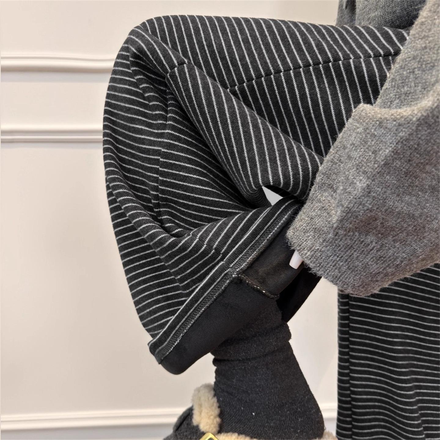 Maternity Petite Wide Leg Pants - Plus Velvet Striped Spring/Autumn Fashion 2026 M fits 90-100 lbs