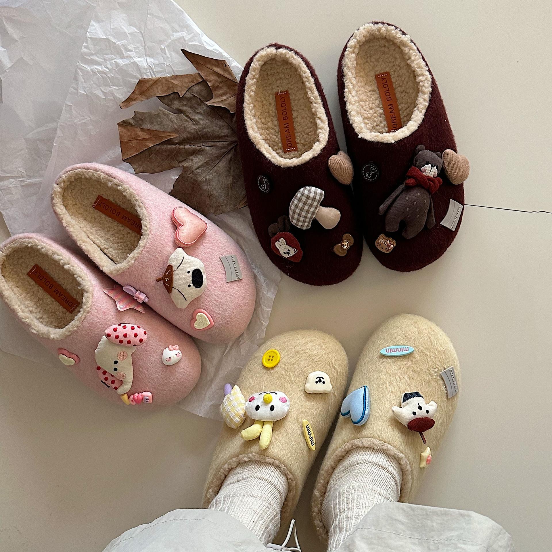 

Jinmi, cute flat-bottomed fluffy slippers for women, new winter velvet warm and non-slip bag head slippers 35 рожевий