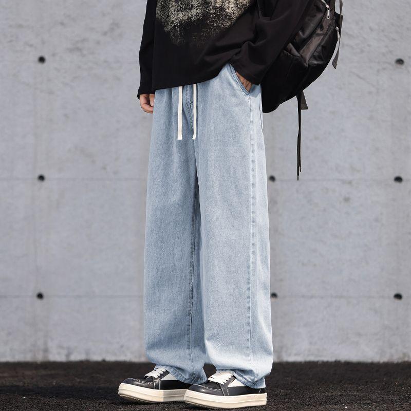 Spring, Autumn and Winter Four Seasons European and American New Wide-leg Tooling Straight Denim Trousers Men Trendy Men