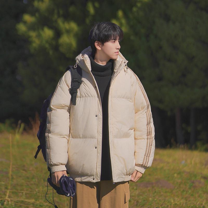 Striped Cotton-padded Clothes Men's Winter New Trend Loose Hooded Thickened Cotton-padded Jacket Bread Clothes Casual Cotton-padded Jacket